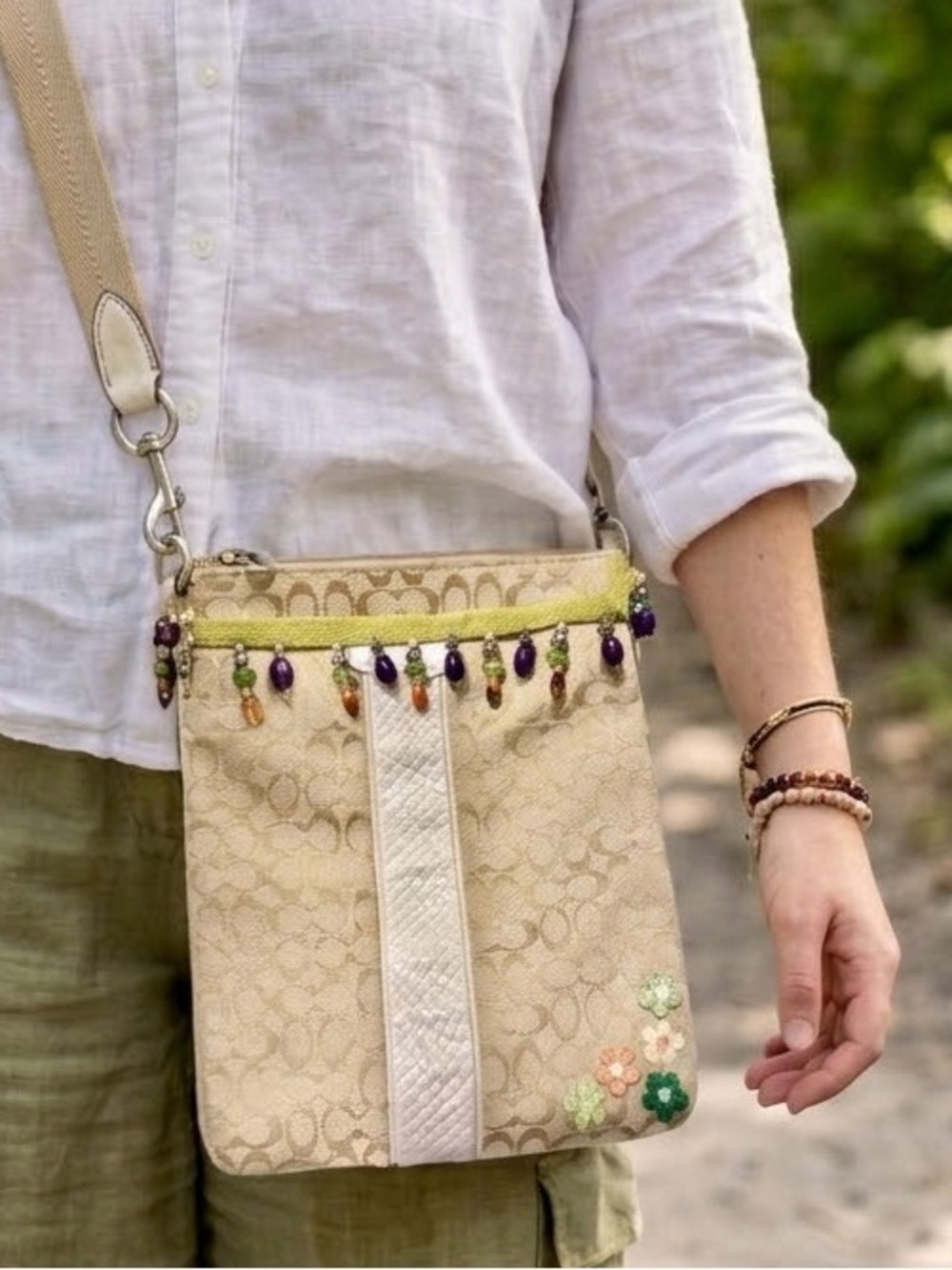 Vintage Coach Jacquard Crossbody Bag Boho Beaded Y2K Whimsigoth Floral